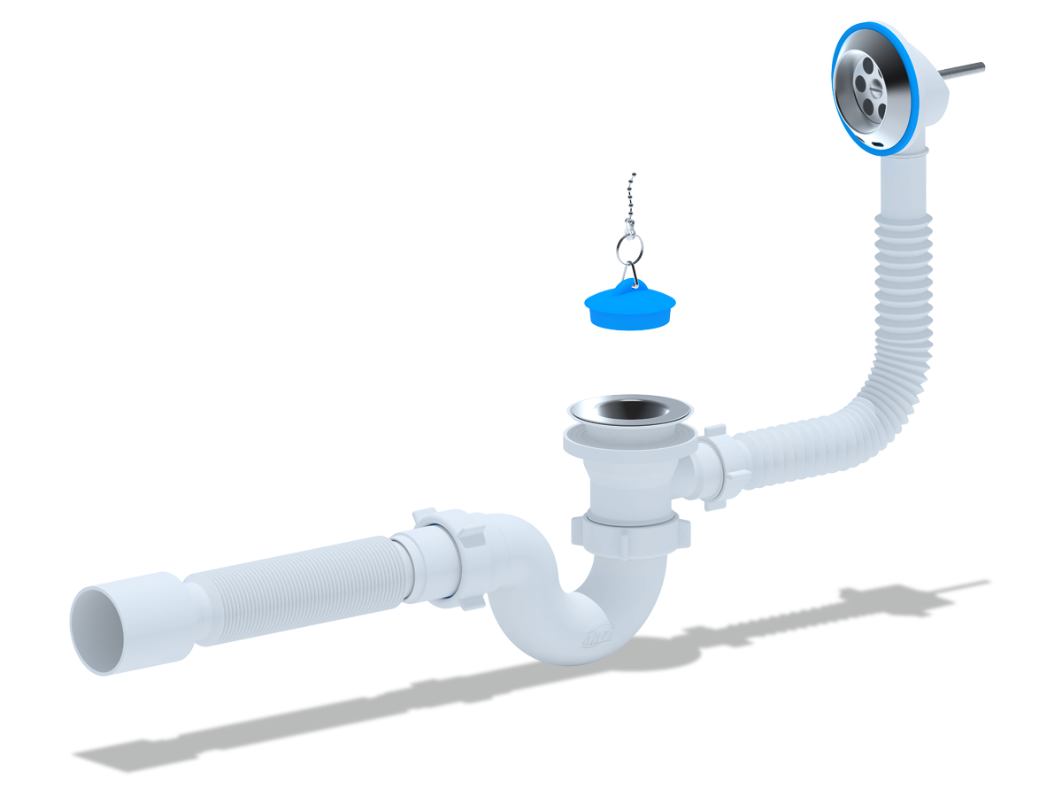 Сифон для ванны АНИ Пласт E155 1 1/2 дюйма с переливом и гибкой трубой 40х50