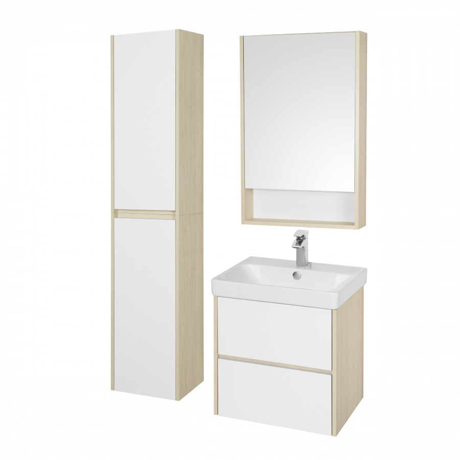 Тумба СКАНДИ 55, белая, дуб верона (под раковину АДРИАНА 55) 