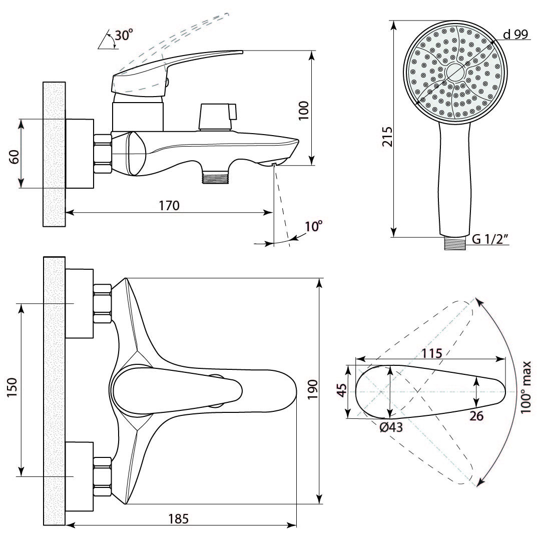 Смеситель для ванны СЛАВЕН Дача СЛ-ОД-В33 с коротким литым изливом, хром