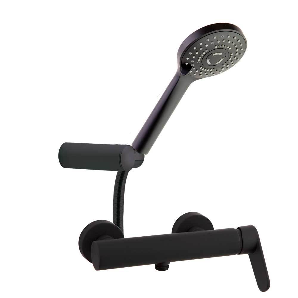 Смеситель для душа наружнего монтажа с душевым комплектом 360801BTNM ALEXIA матовый черный