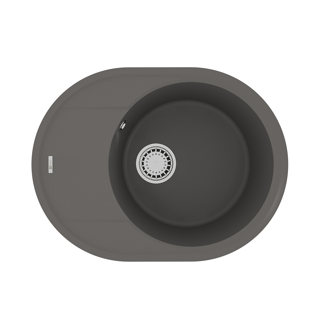 Кухонная мойка Lemark LACHA 620 врезная овальная с крылом из кварцгранита, Серый шёлк