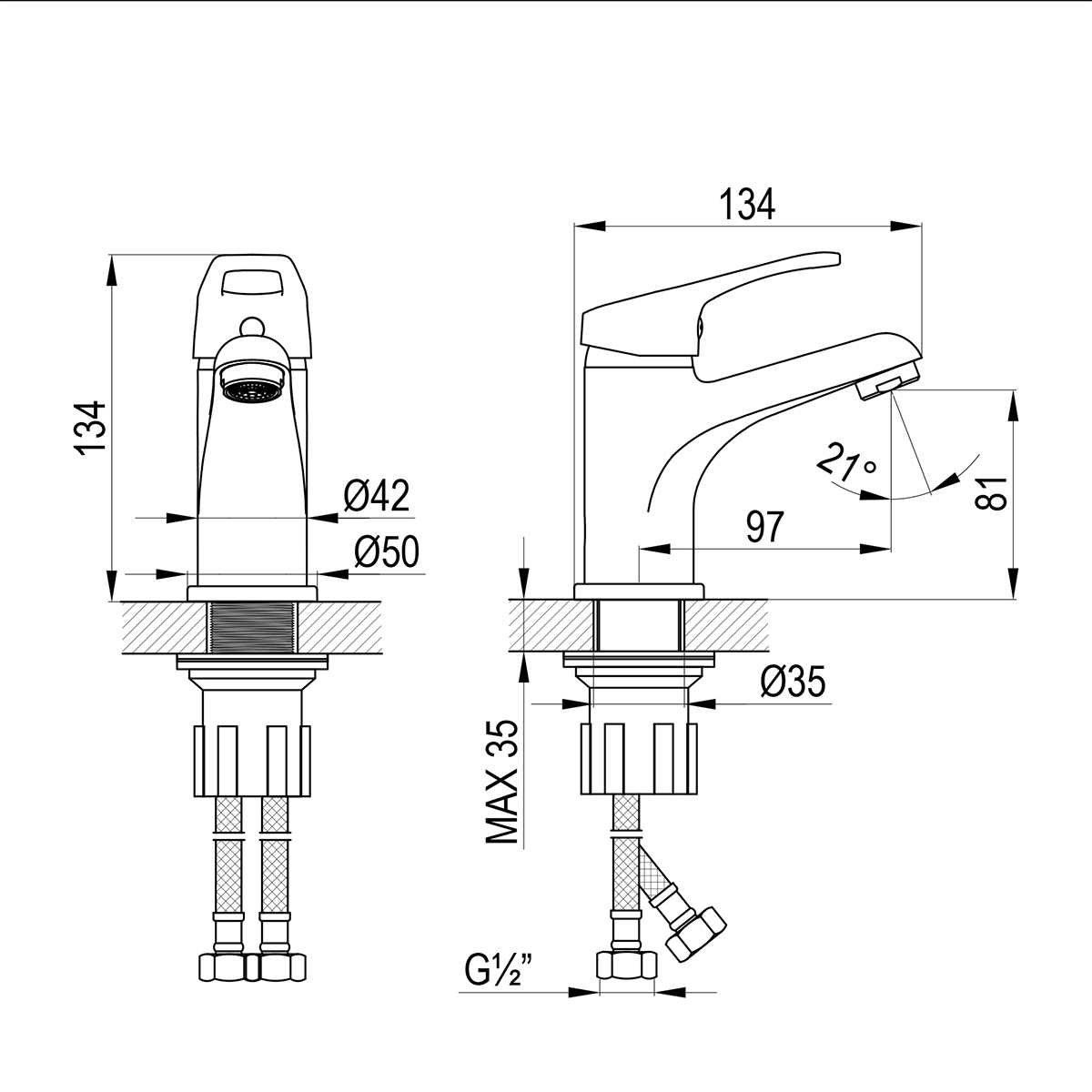 Смеситель ROSSINKA B35-13 для раковины монолитный, хром
