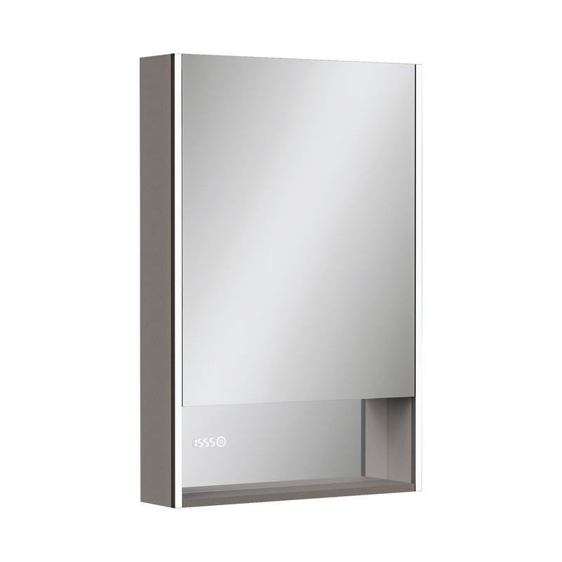 Зеркальный шкаф EQUIL Ferro LED 60 с часами правый лен антрацит