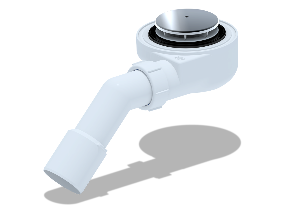 Сифон для душевого поддона АНИ Пласт E451C 1 1/2 дюйма 50 высота 53 с переходной трубой 45 градусов 40х50 хром