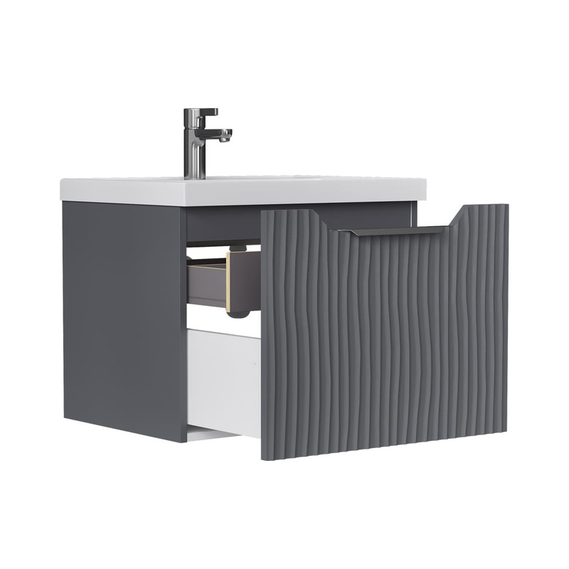 Тумба EQUIL Mirage 60 подвесная 1 ящ. графит софт (под раковину 78857)