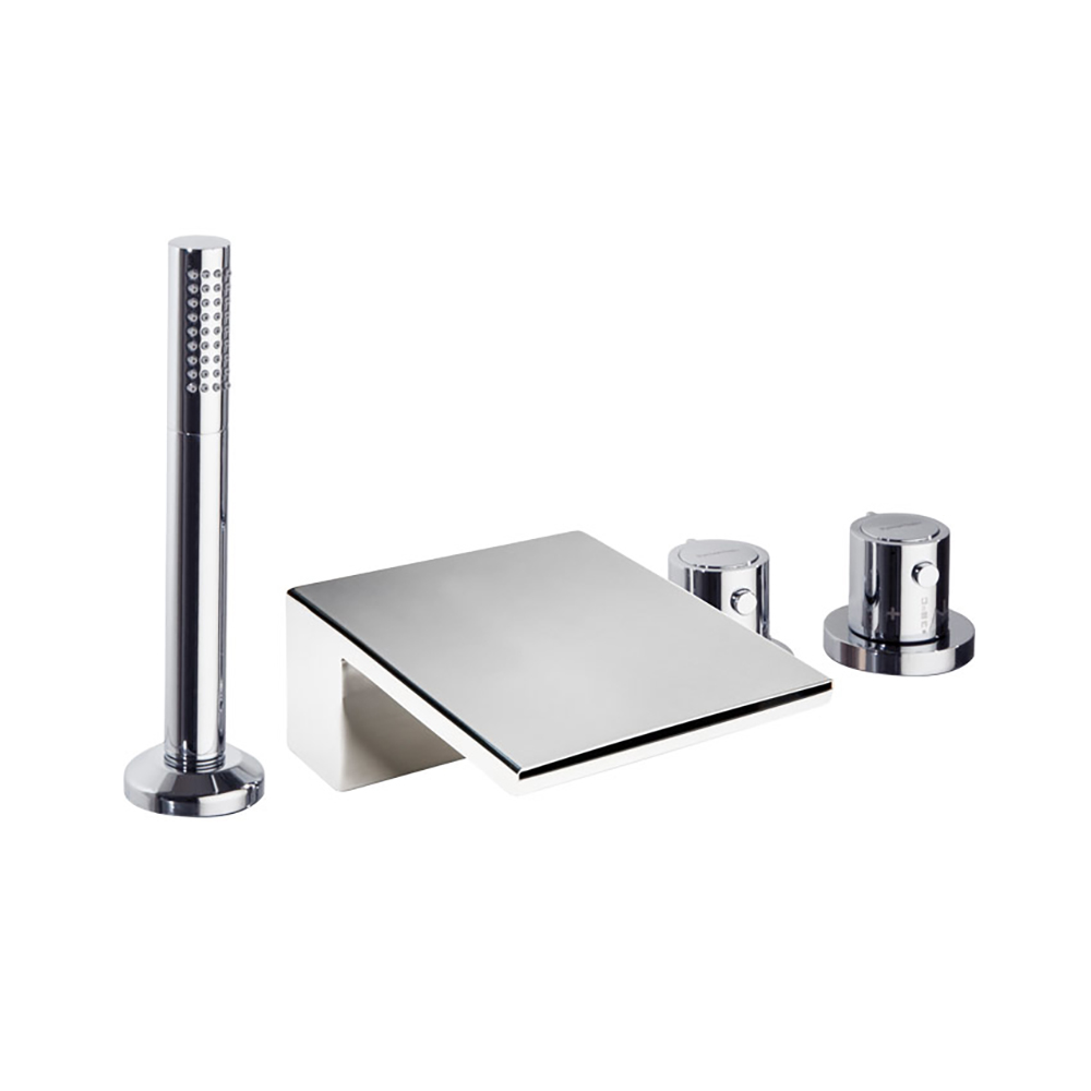 Термостатический смеситель на борт ванны однорычажный с изливом и душевым комлектом AROLA 263304TM