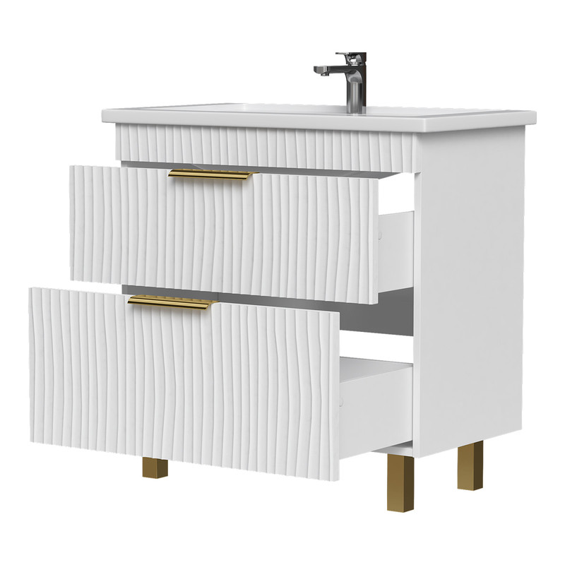 Тумба LottyGold 80, напольная, 2 ящ., белая (под раковину Фостер 80), VOLNA