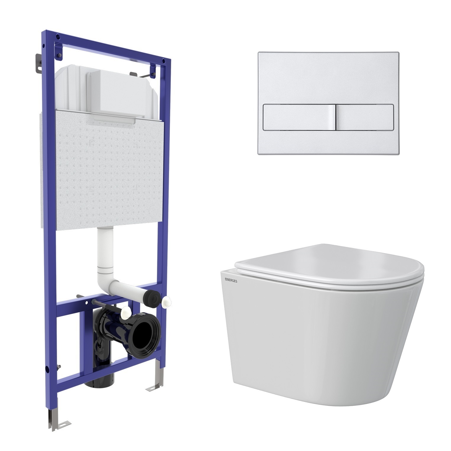 Комплект: инсталляция NOVUM кнопка L2 матовый хром, унитаз VITA Rimless 49 см, сиденье дюропласт мик