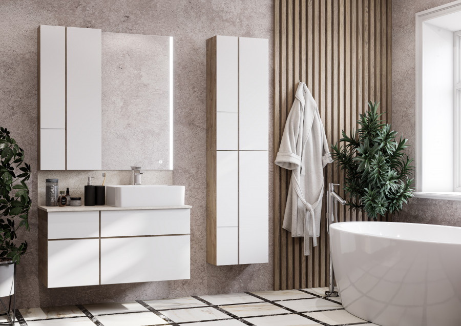 Модуль подвесной МИШЕЛЬ 43, дуб эндгрейн, белый