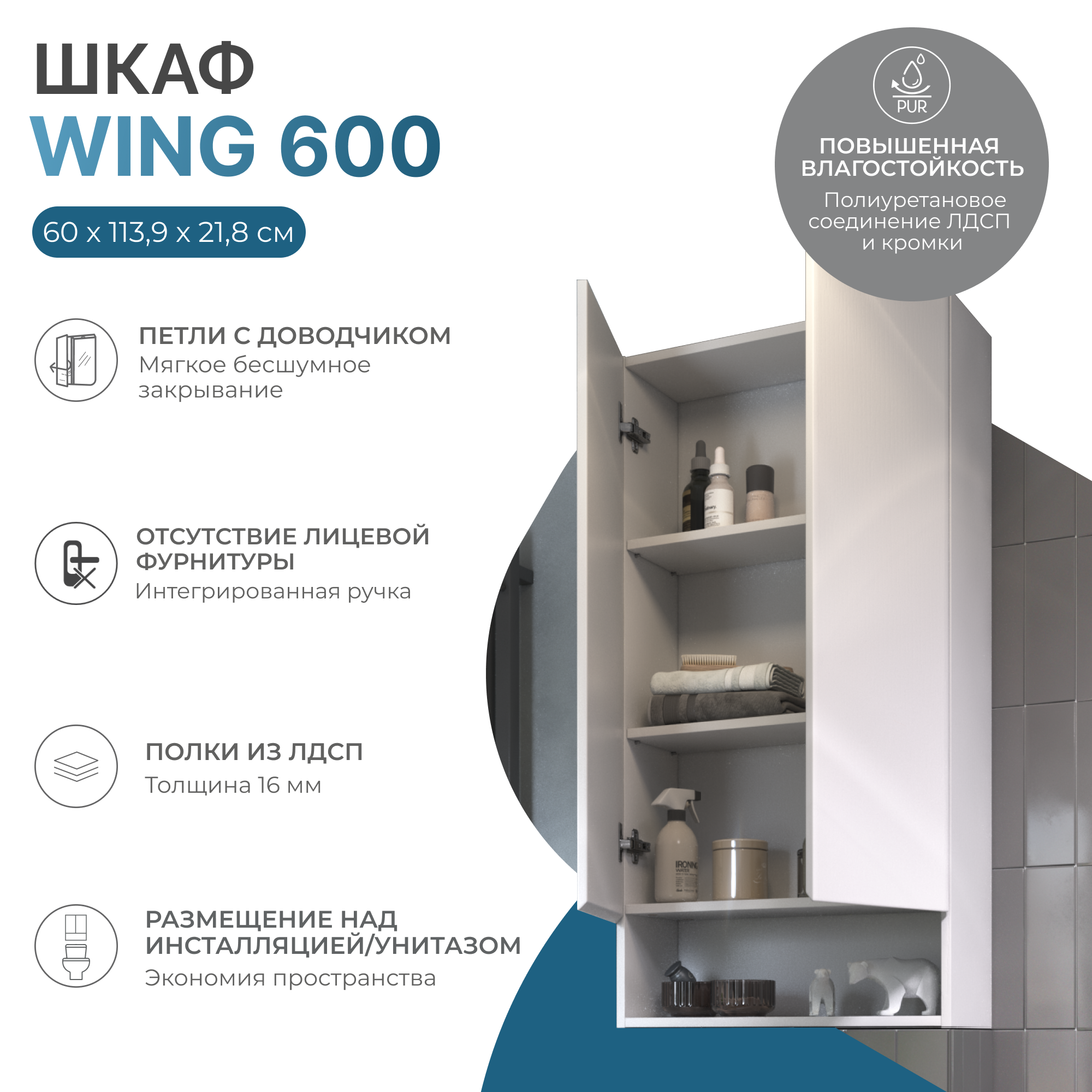 Шкаф VIGO Wing 60 подвесной белый (195 белый)