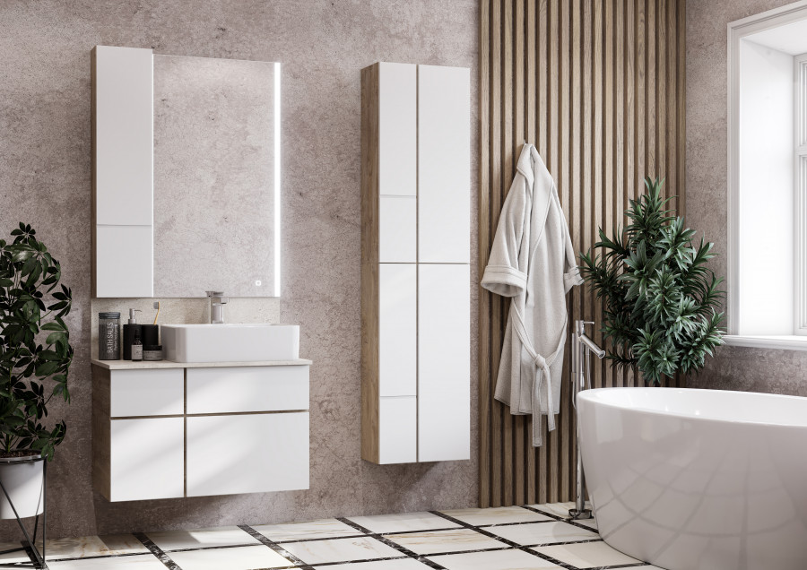 Модуль подвесной МИШЕЛЬ 43, дуб эндгрейн, белый