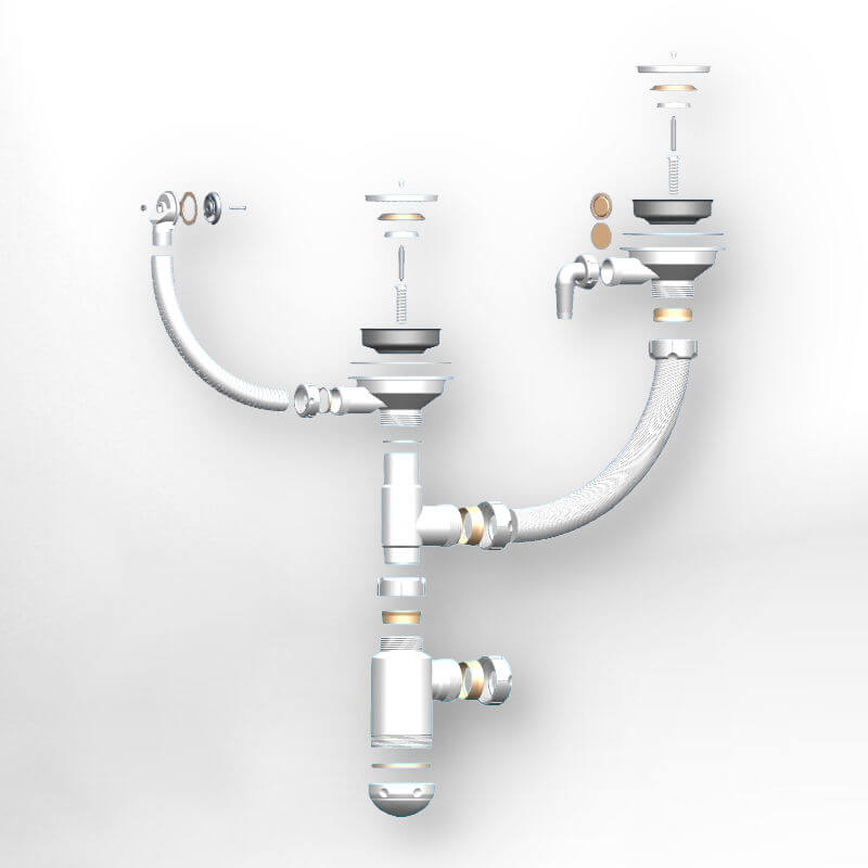 Сифон двойной GRAND 31/2 с круглым переливом и винтом и отводом металл.(341-11-24)