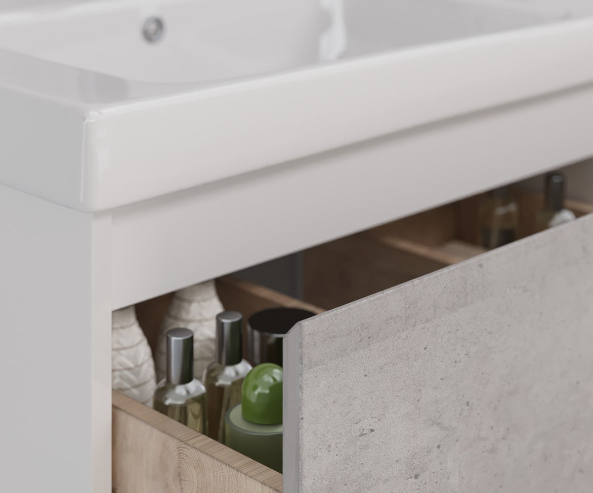 Тумба Lemark COMBI 100 см под 1 раковину, подвесная/напольная, 2 ящика, цвет фасада: Бетон, цвет кор