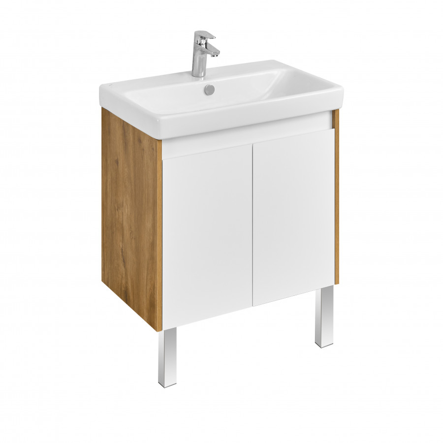Тумба СКАНДИ DOORS 70, универс., 2 дв., белый глянец/дуб рустикальный (под раковину АДРИАНА 70)
