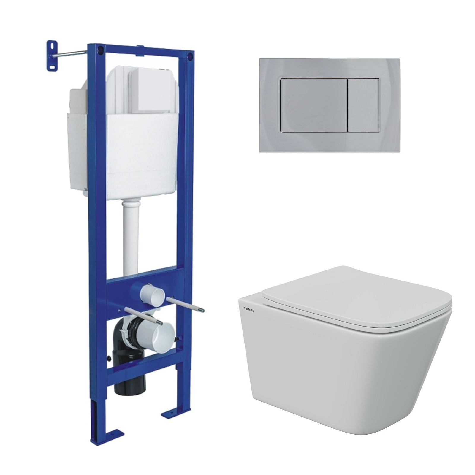 Комплект: инсталляция АТОМ хром, унитаз FLOE S Rimless 51 см, сидение дюропласт Floe S Slim SO, микр