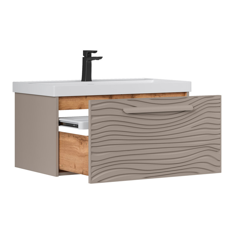 Тумба под раковину EQUIL Gleam 80, подвесная, 1 ящ., амарок/дуб вотан (под раковину 78857-80) (tpGLEAM80.1Y-25)