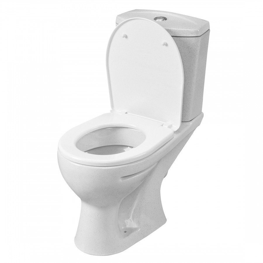 Унитаз-компакт "Ультра" косой выпуск с кнопочной арматурой и сиденьем,крап на белом