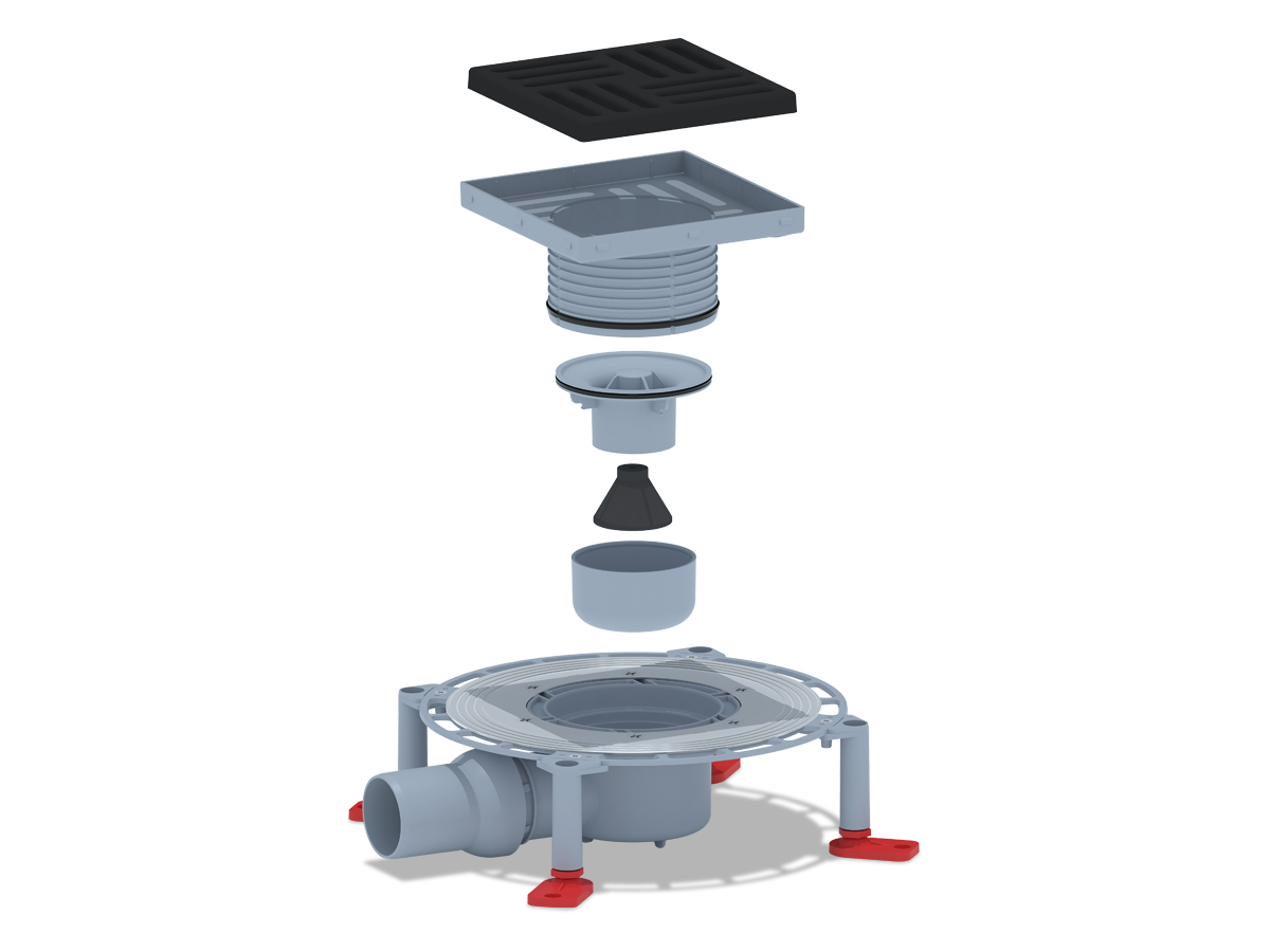 Трап для душа АНИ Пласт TVZ5616 DN50 горизонтальный регулируемый с комбинированным затвором и решёткой из чугуна 150х150 мм