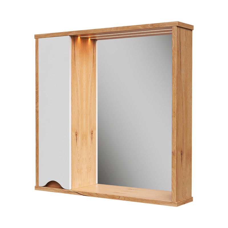 Зеркало-шкаф Barney 70, подвесной, левый, белый/дуб гузон, VOLNA