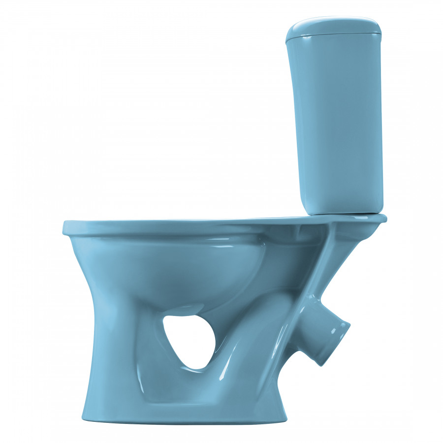 Унитаз-компакт Виктория косой выпуск, н/п., кноп. арматурой и сиденьем полипропилен, голубой SANTERI
