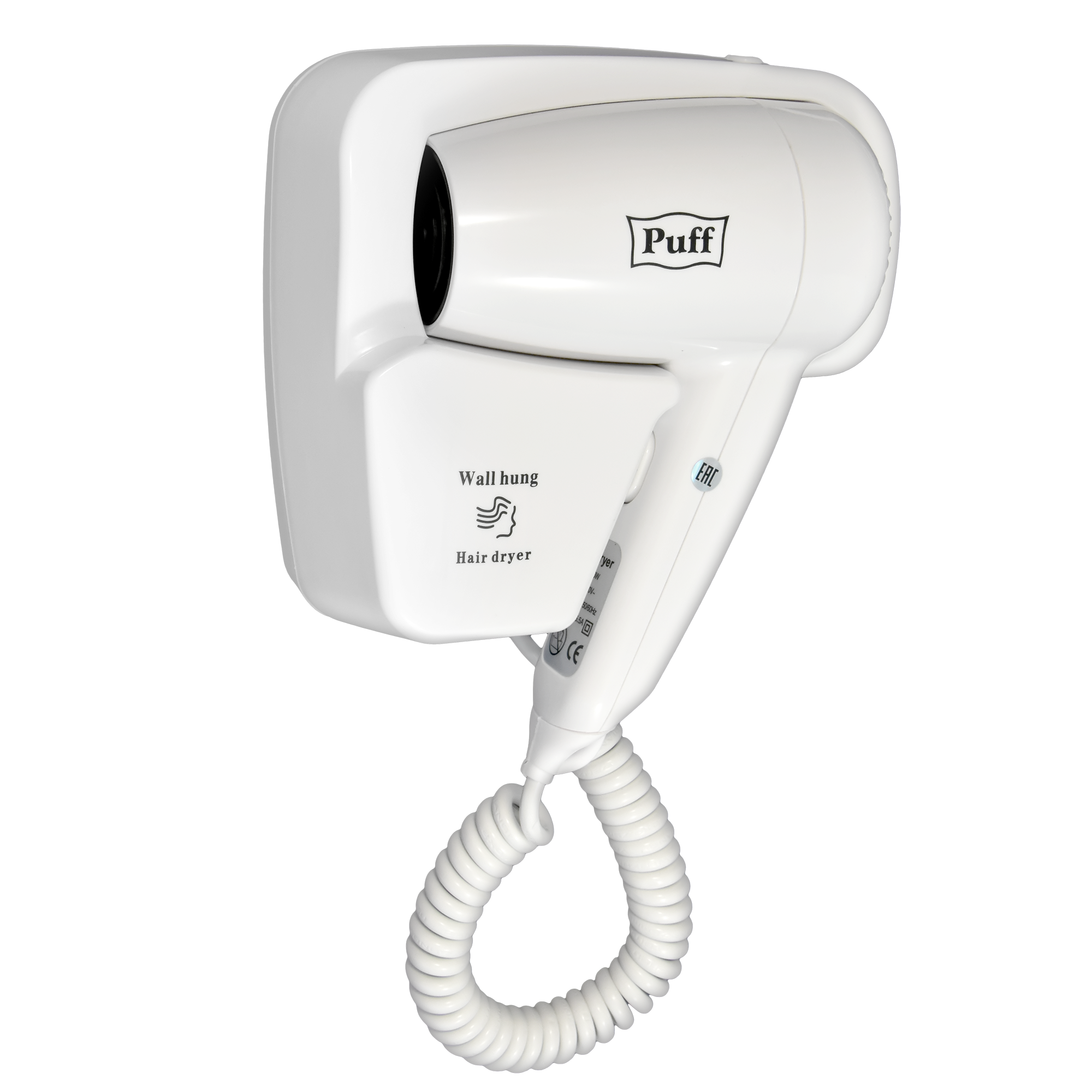 Фен для волос настенный PUFF-1200 белый, 1,2 кВт (1405.001)