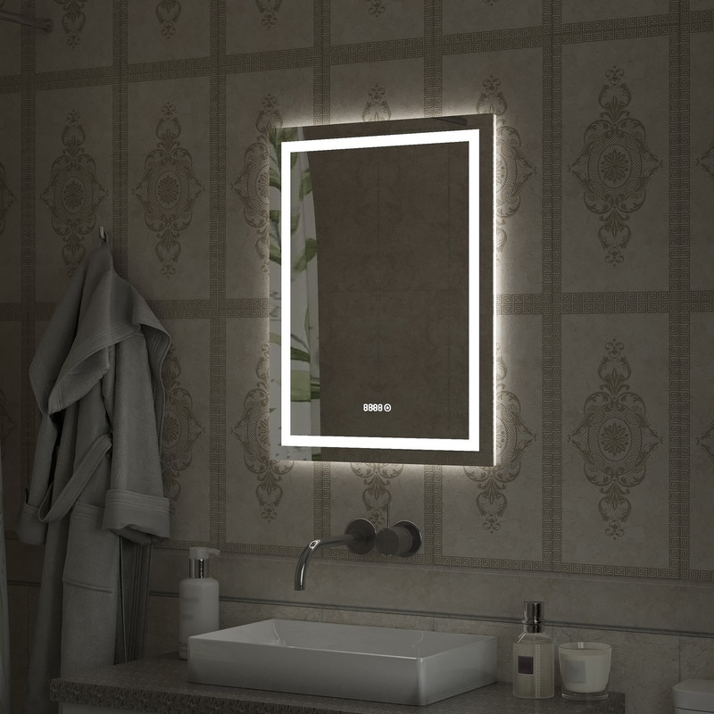 Зеркало Verte LED с часами 500x700