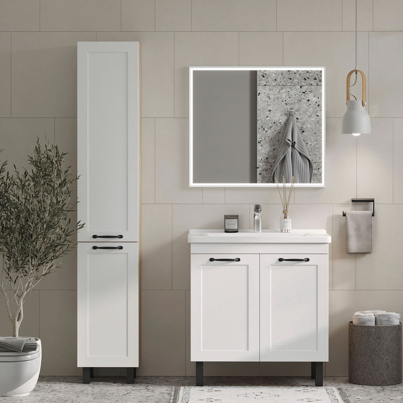 Пенал EQUIL Lago 35 напольный белый/дерево