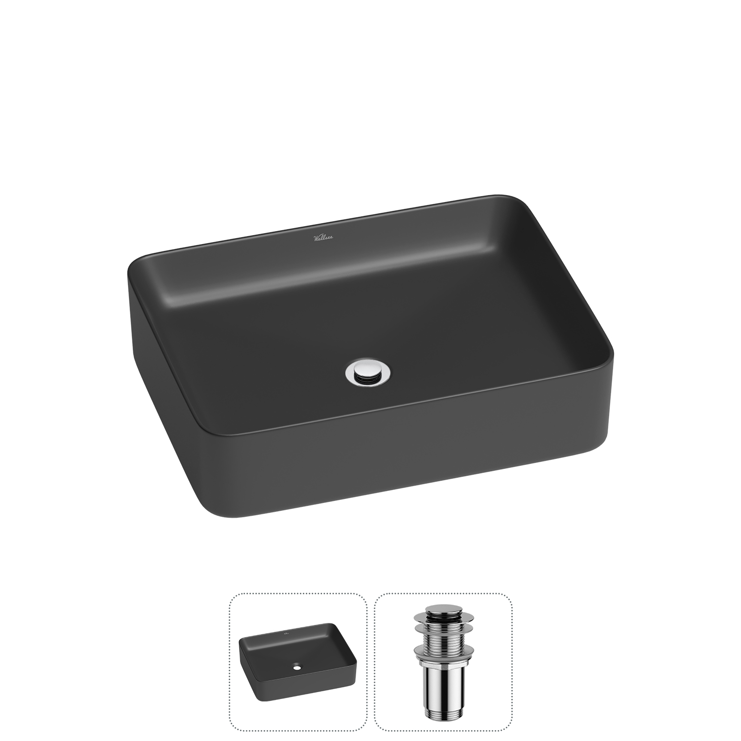 Накладная раковина для ванной комнаты Wellsee Mint 20212493R в наборе 2 в 1: раковина матовая черная