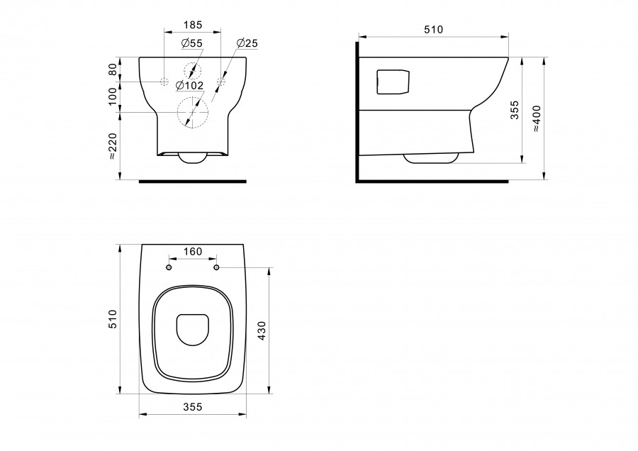 НЕО Унитаз подвесной, сиденье дюропласт. САНТЕК