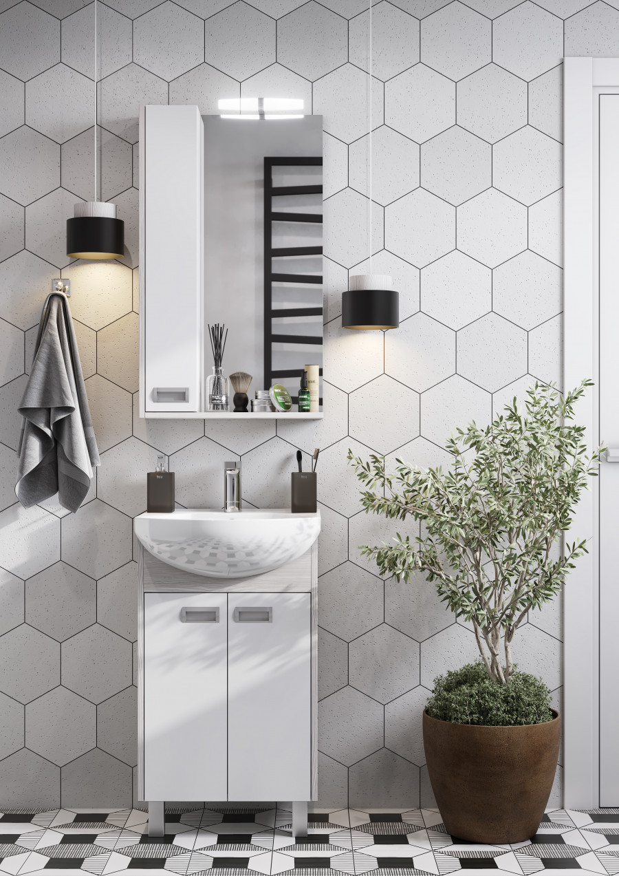 Зеркальный шкаф БЕККА 50, белый, дуб сомерсет