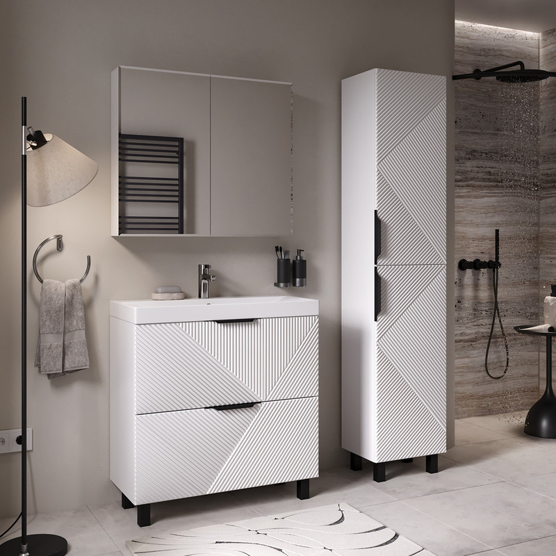 Шкаф зеркальный Geometry 40, напольный, белый, VOLNA