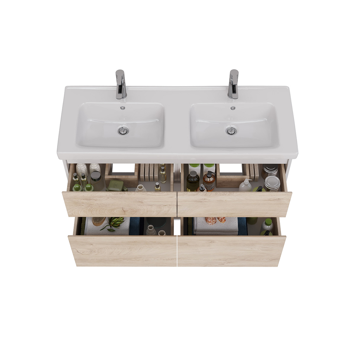 Тумба Lemark COMBI 125 см под 2 раковины, подвесная/напольная,4 ящика, цвет фасада: Дуб кантри, цвет
