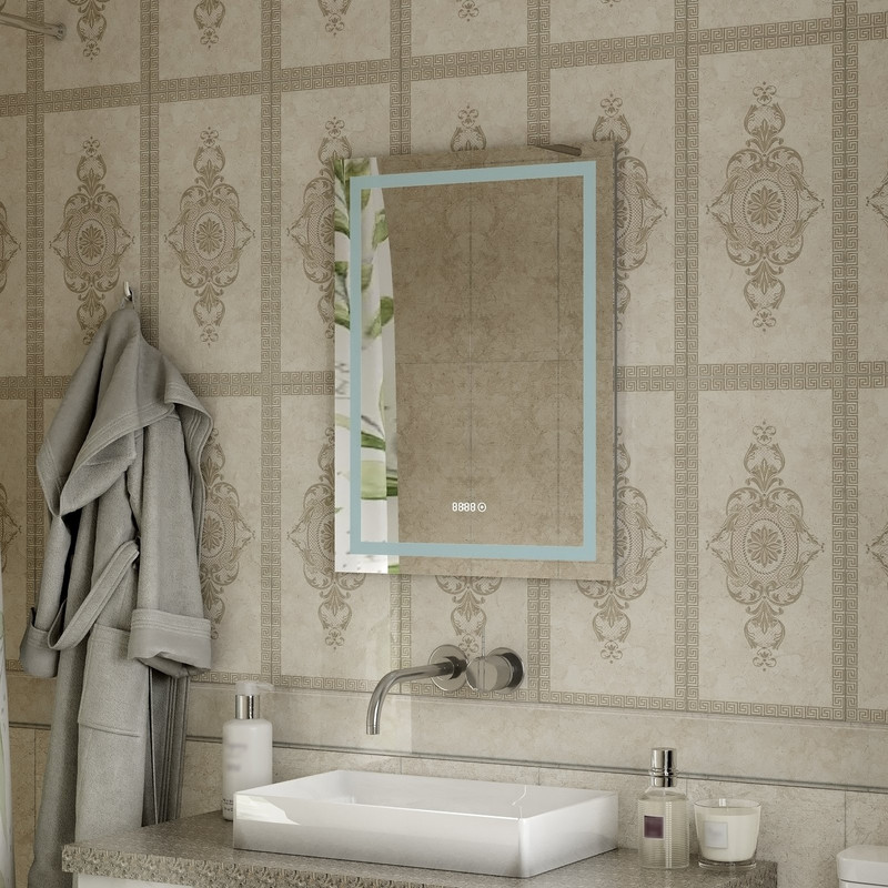 Зеркало Verte LED с часами 500x700