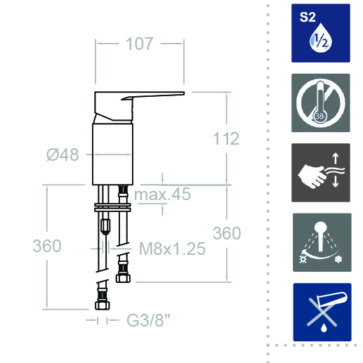 Встраиваемый смеситель для парикмахерской раковины TITANIUM 182201S