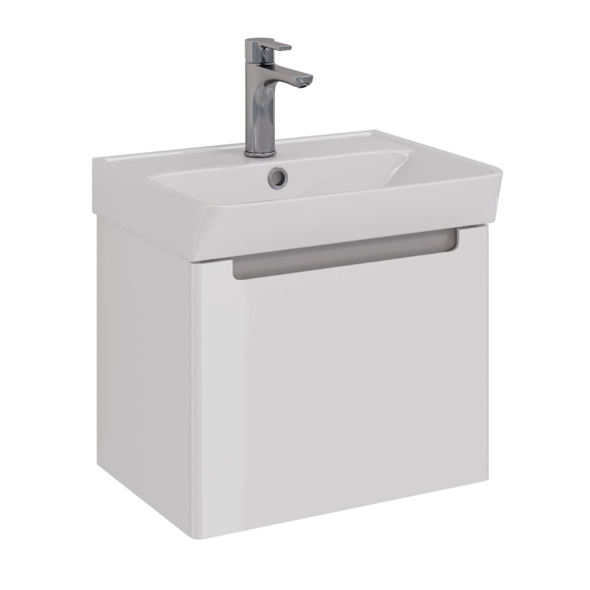 Тумба Lemark BUNO MINI 50 см под 1 раковину, подвесная, 1 ящик, цвет планки: Серый, цвет корпуса, фа