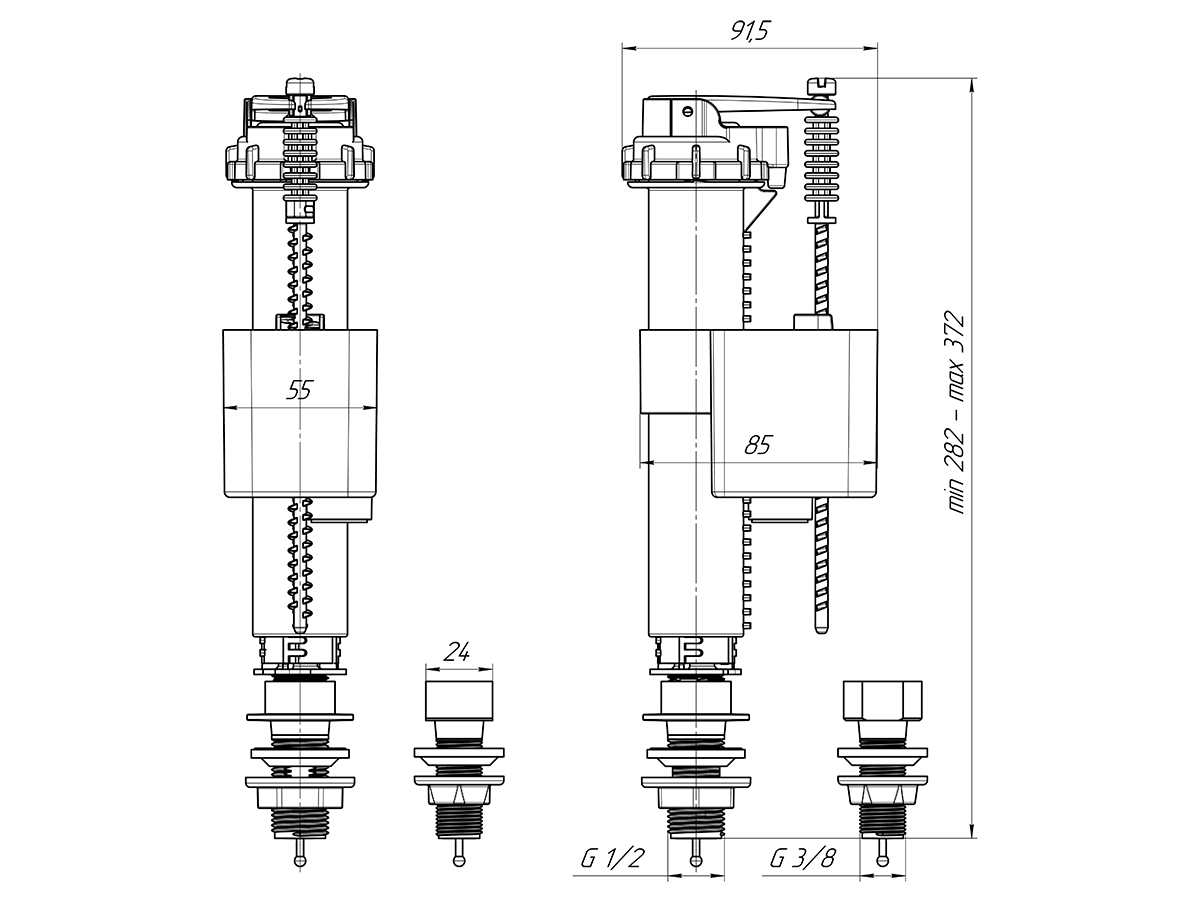 Арматура универсальная нижняя АНИ Пласт WC5513 штуцер пластик 1/2 и 3/8 дюйма