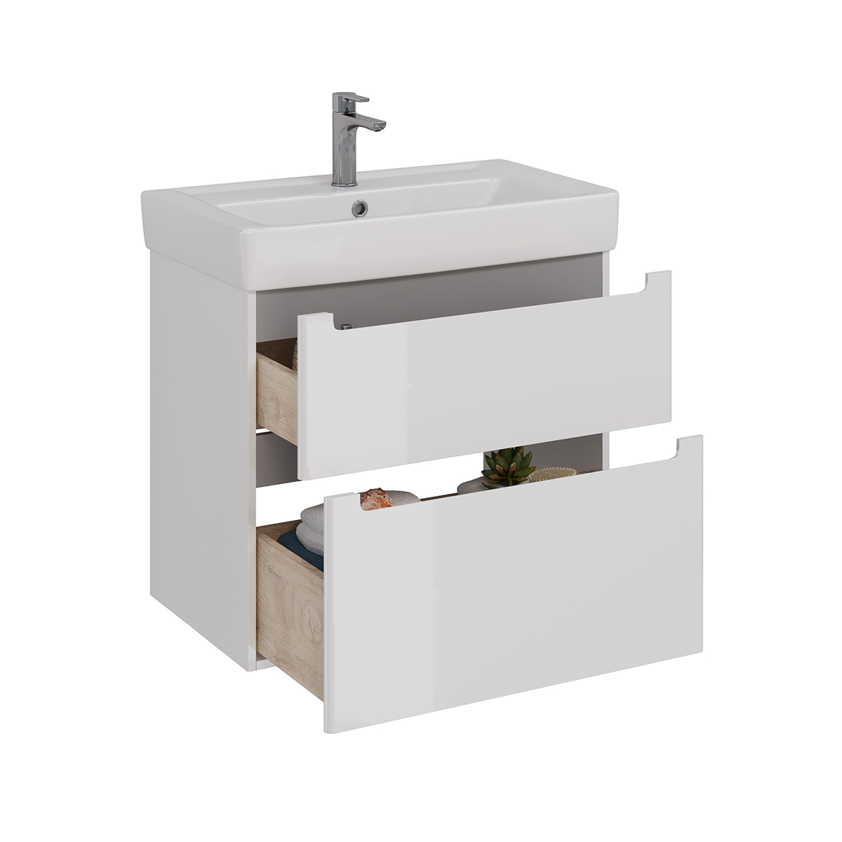 Тумба Lemark BUNO 80 см под 1 раковину, подвесная/напольная, 2 ящика, цвет планки: Серый, цвет корпу