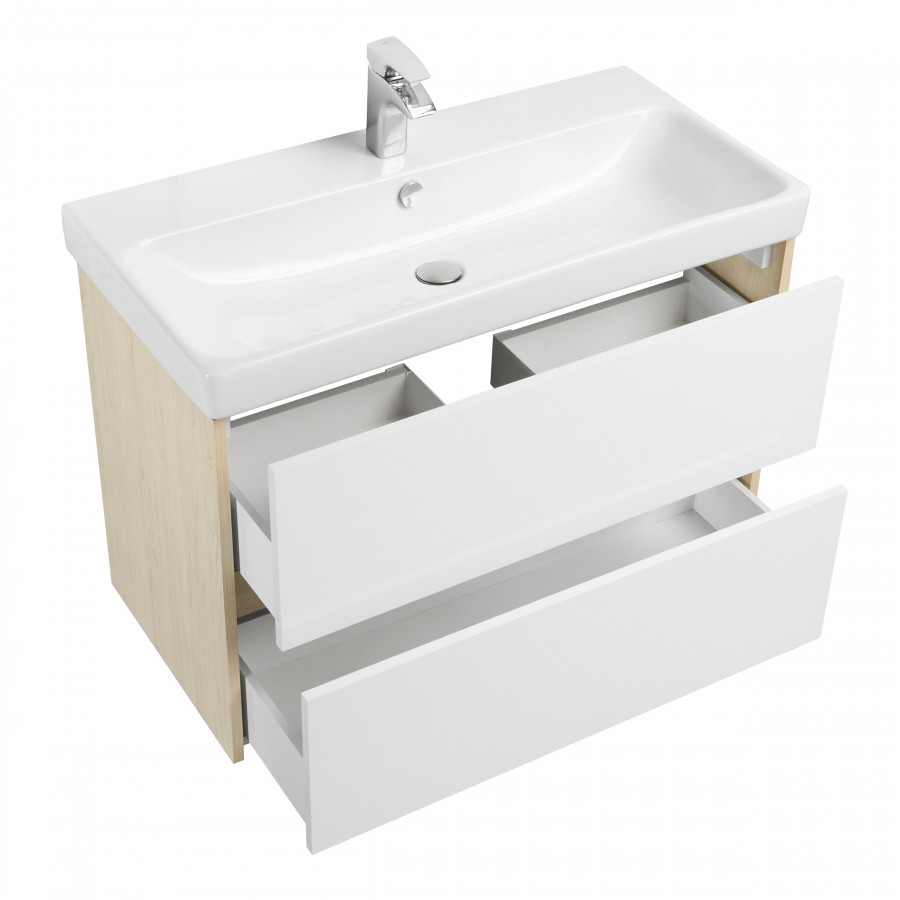 Тумба СКАНДИ 90, белая, дуб верона (под раковину АДРИАНА 90) 