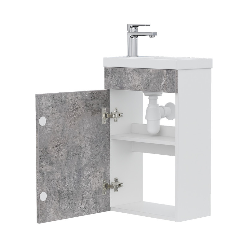 Тумба Vario 40, напольная, 2 дв., цемент/белый (под раковину Миранда 40), VOLNA