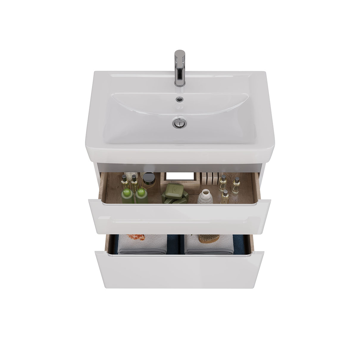 Тумба Lemark BUNO 80 см под 1 раковину, подвесная/напольная, 2 ящика, цвет планки: Серый, цвет корпу