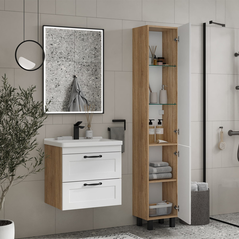 Пенал EQUIL Lago 35 напольный белый/дерево