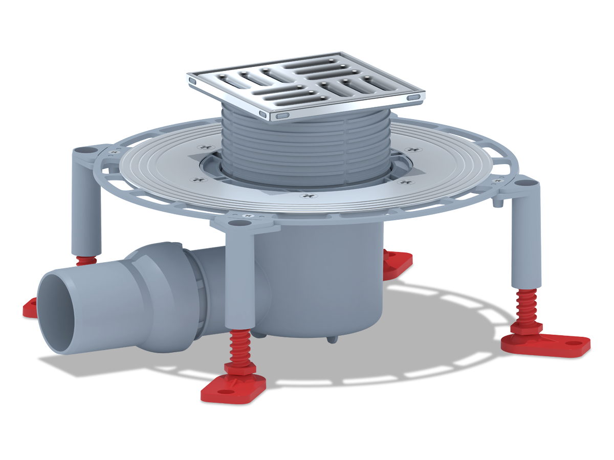 Трап для душа АНИ Пласт THZ5602 DN50 горизонтальный регулируемый с комбинированным затвором и решёткой из нержавеющей стали 100х100 мм