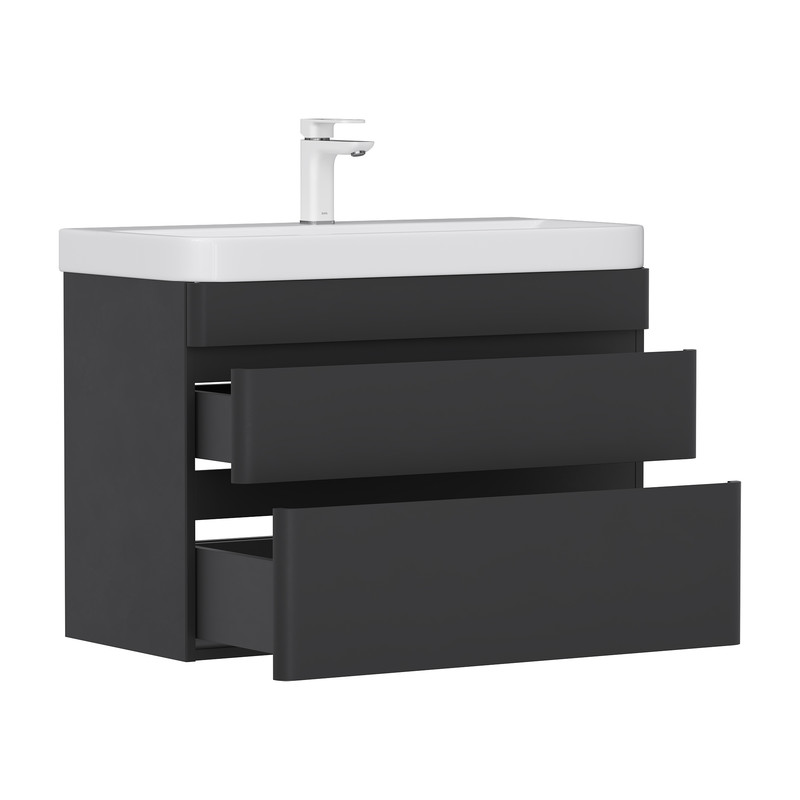 Тумба EQUIL Eltoro 80 подвесная 2 ящ. черный софт (под раковину 9595-80)