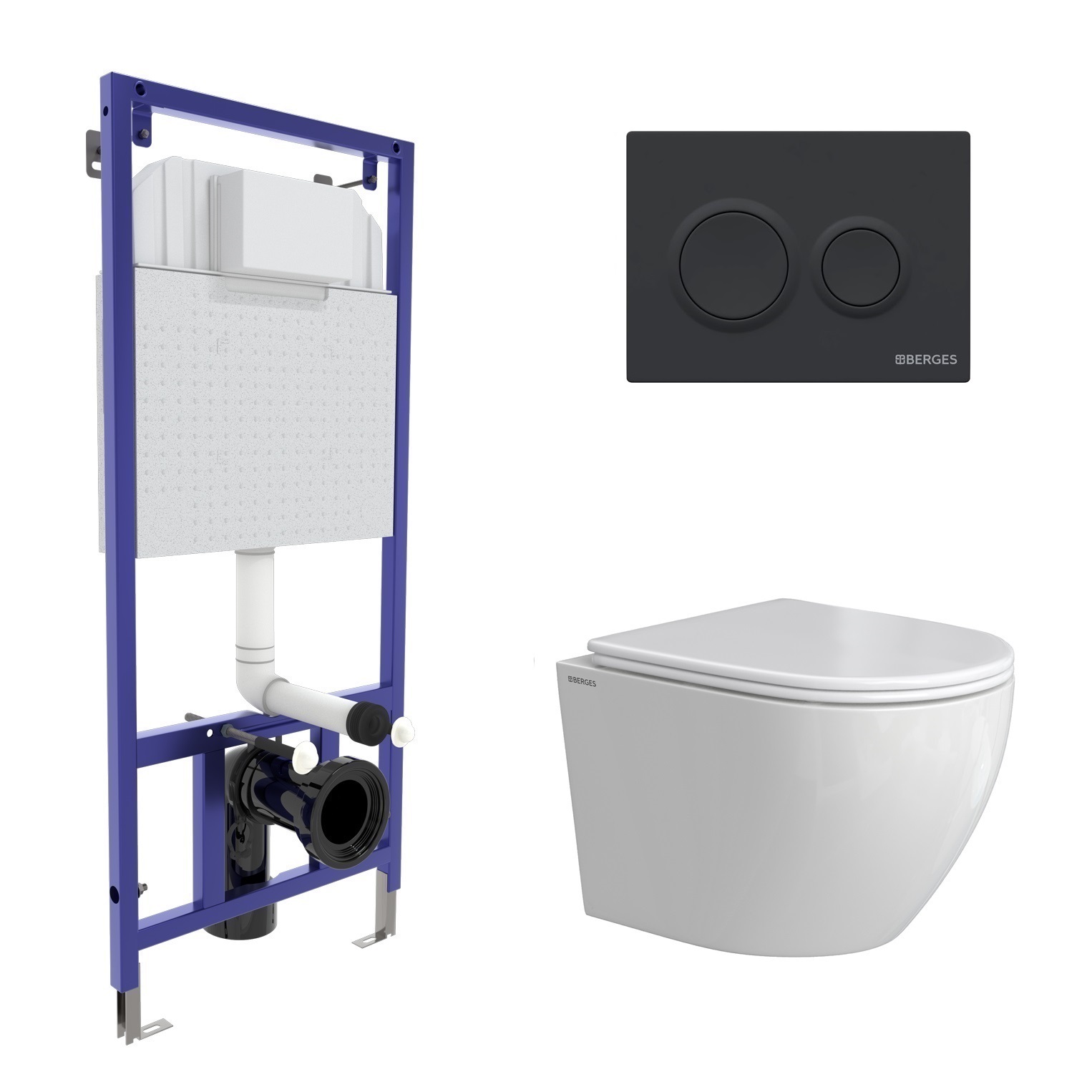 Комплект: инсталляция NOVUM кнопка O5 Soft Touch черная, унитаз OKUS Rimless 49 см, сиденье дюроплас