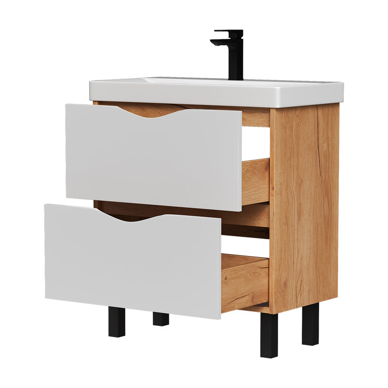 Тумба Barney 70, напольная, 2 ящ., белый/дуб гузон (под раковину 9696-70), VOLNA