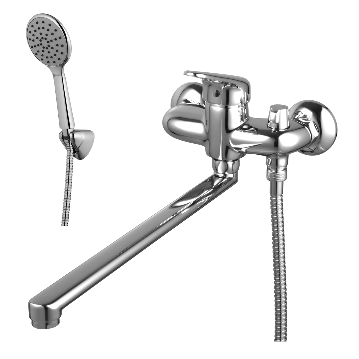 Luna Смеситель для ванны, плоск.пов.излив 350мм боковой дивертор лейка, р/ОД, хром, LM, LM4117C