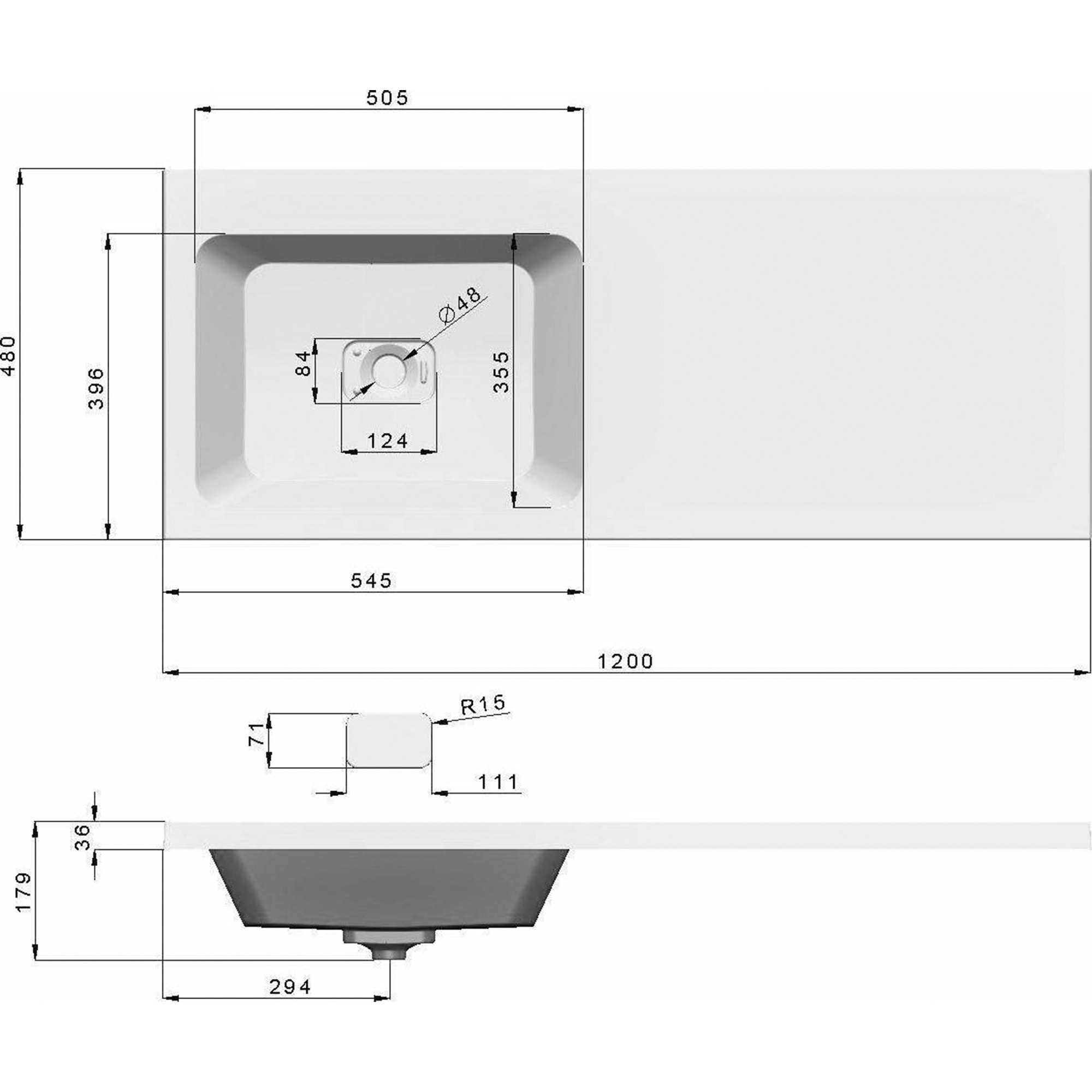 Раковина Kamilla 120, левая чаша, комплект кронштейнов