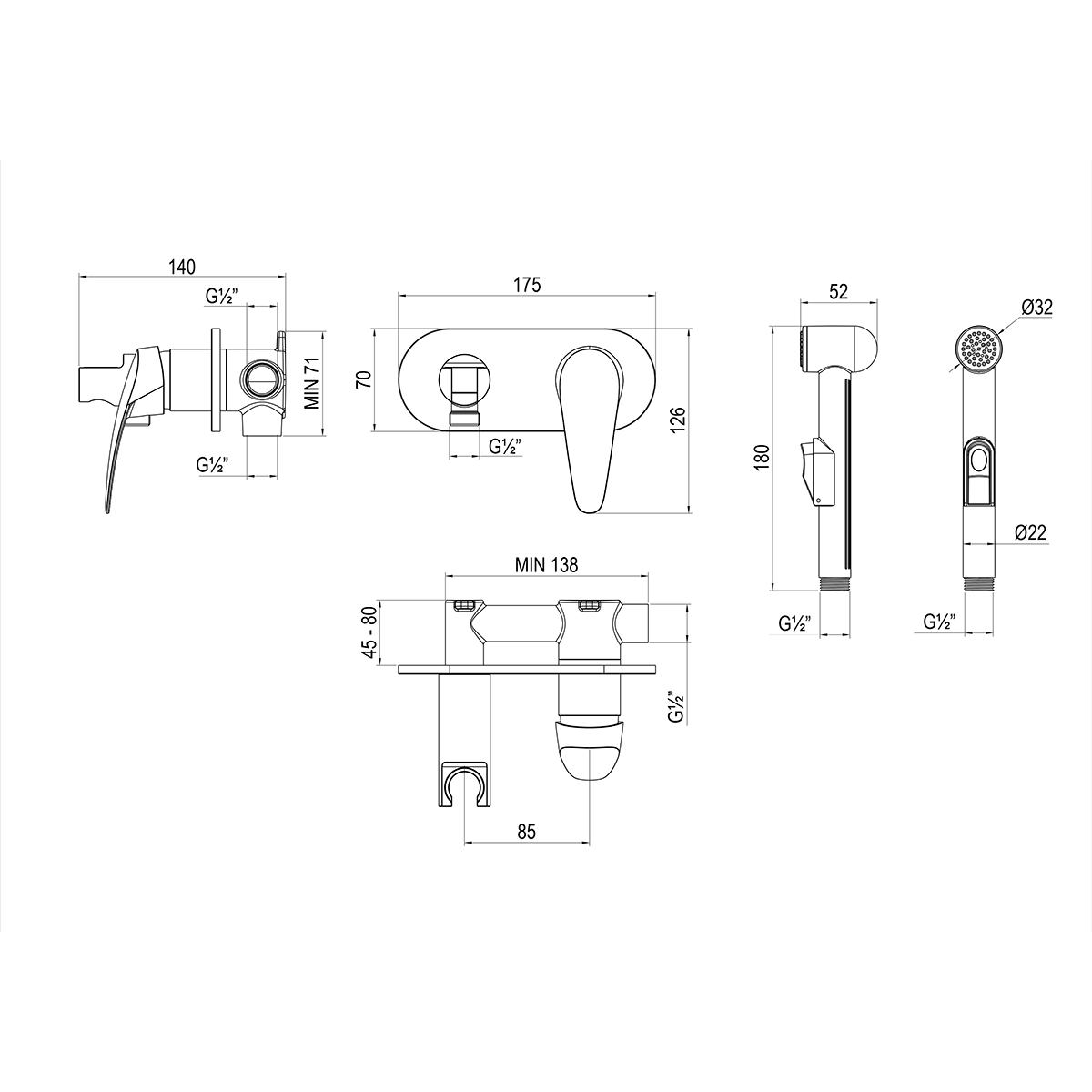 Смеситель Lemark Linara LM0419C с гигиеническим душем, встраиваемый