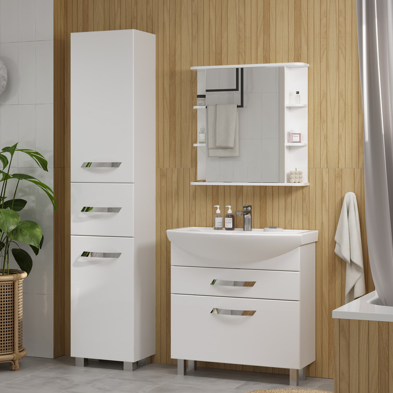 Шкаф зеркальный Onda 70, подвесной, белый, VOLNA