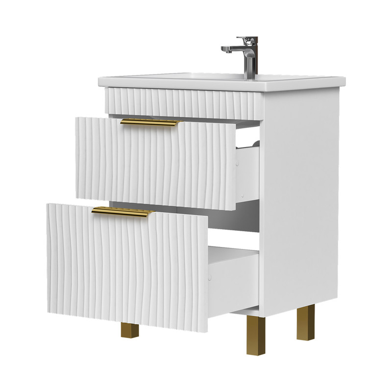 Тумба LottyGold 60, напольная, 2 ящ., белая (под раковину Фостер 60), VOLNA